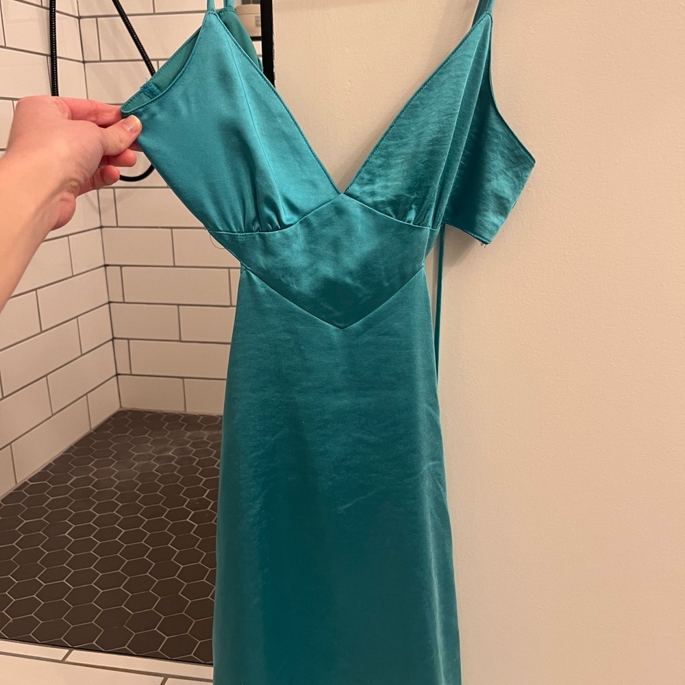 Elegant Teal Satin Dress